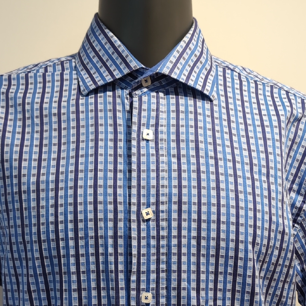 Bugatchi Blue Checkered Button Front Shirt